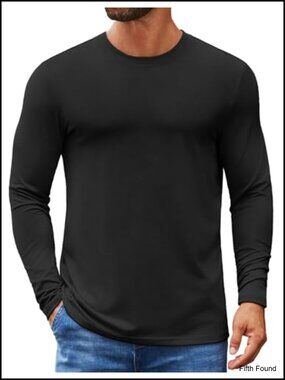 Men's Long Sleeve Crew Neck T-Shirt Lightweight Stretch Casual Tee